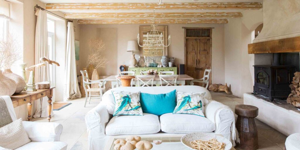 Bright living room with warm wood finishes